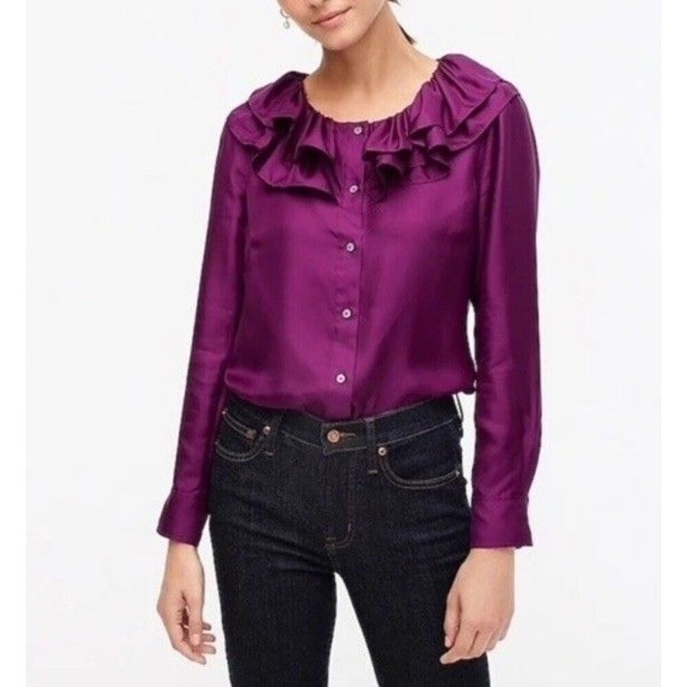 J.Crew Collection silk twill ruffle-collar top-AU259-SUNDRENCHED VIOLET-s